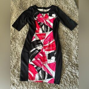 Sangria hot pink, black and white mid calf dress size 14.